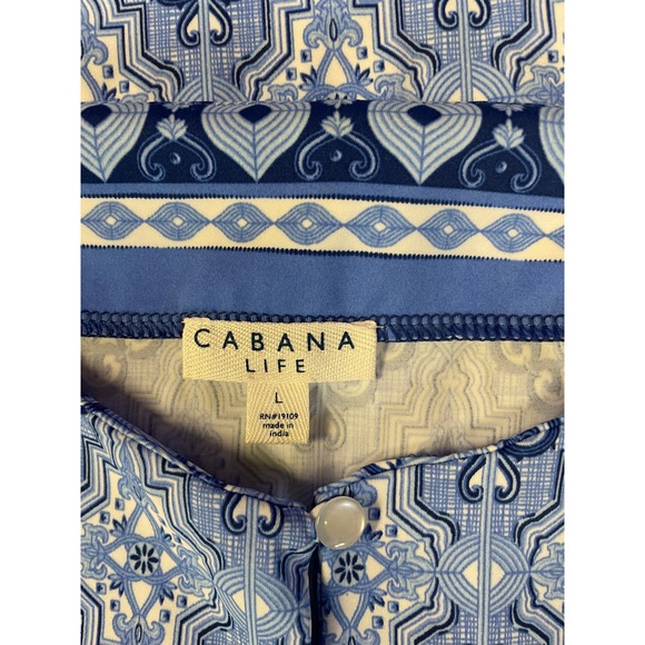 Cabana Life Blue White Tile Print UPF 50+ Shift Dress Beach Preppy Resortwear L - Picture 12 of 14